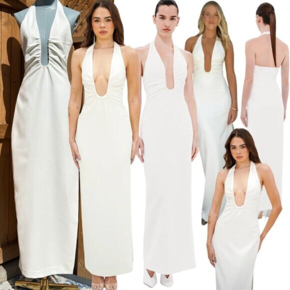 🆕 MISHA COLLECTION 🧿 NWOT The 'Alusia' Stretch Twill Maxi Dress, Ivory - Sz M - Picture 1 of 16